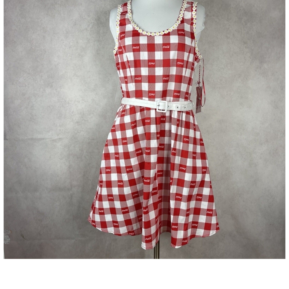 Stitch Shoppe By Loungefly Coca Cola Gingham Belt Red White Tank Dress